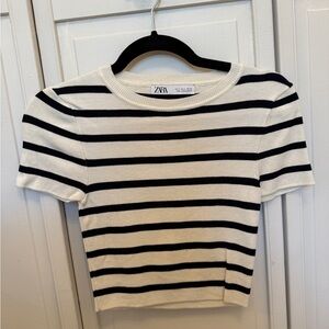 ZARA striped, knitted short-sleeve shirt